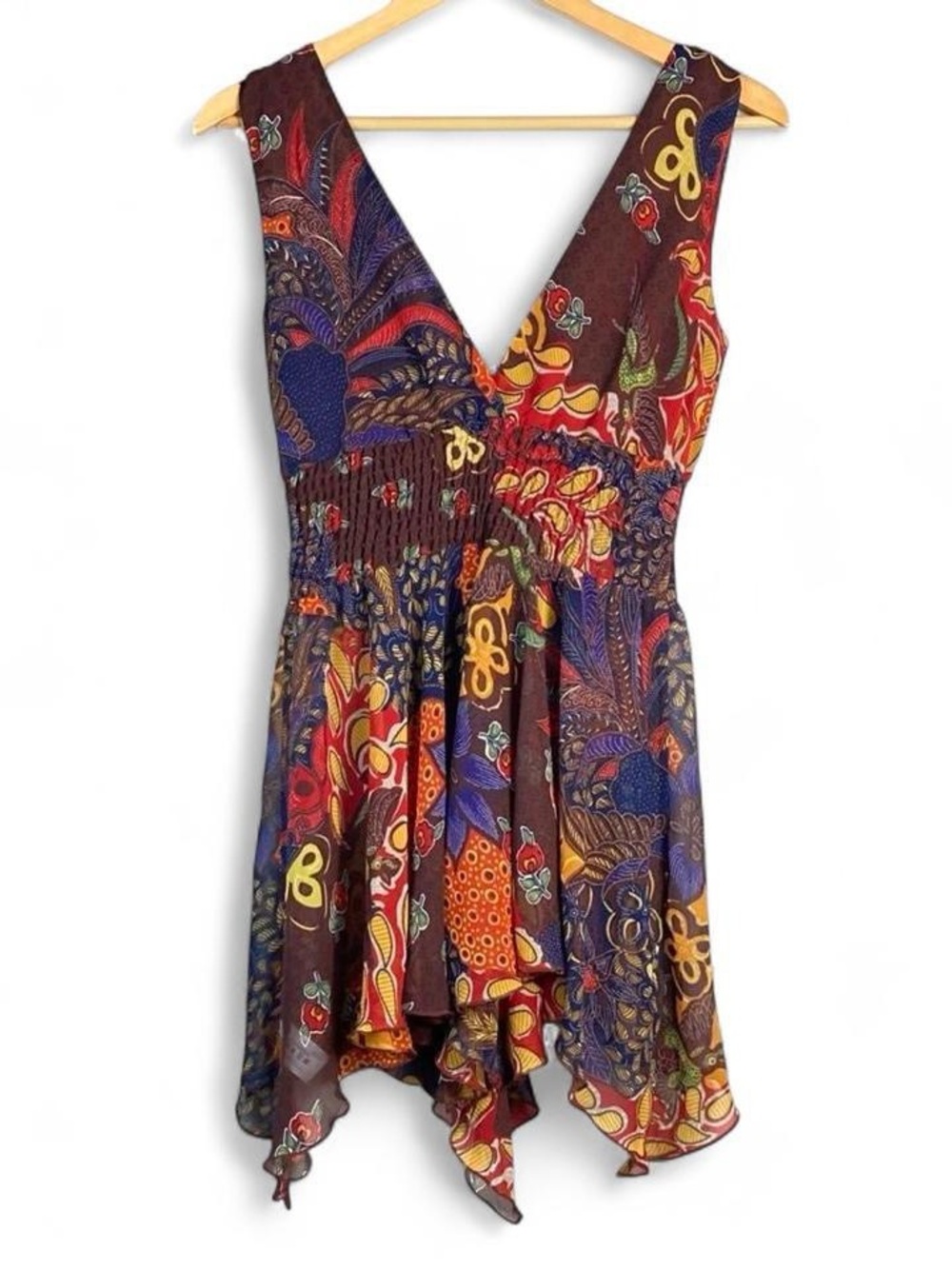 Mi Rust & Navy Paisley Print V-Neck Dress